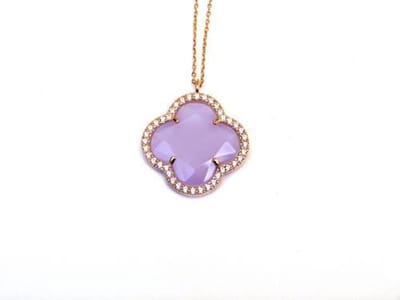 model Fiori gezet collier in zilver roze verguld lila klaver en cubic zirconia