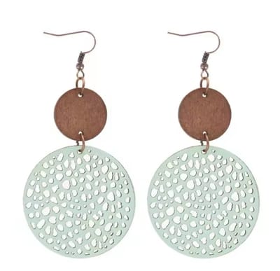Jomide Oorhangers Etnische Vintage Hout/Kunstleer - Lichtgroen/Lichtblauw