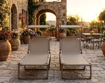 Ligstoel Set van 2 190x58x27 cm Inklapbaar met Zonnedak – Verstelbare Tuin Ligbedden & Strandstoelen voor Camping, Balkon, Zwembad en Terras – Lichtgewicht Relaxstoel – Beige – Bella
