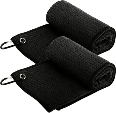 Golfhanddoeken met Clip voor Golf, Yoga, Kamperen en Fitness - Set van 2, 30x50cm, Zwart, Ademend en Sneldrogend