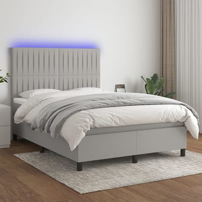 vidaXL - Boxspring - met - matras - en - LED - stof - lichtgrijs - 140x200 - cm