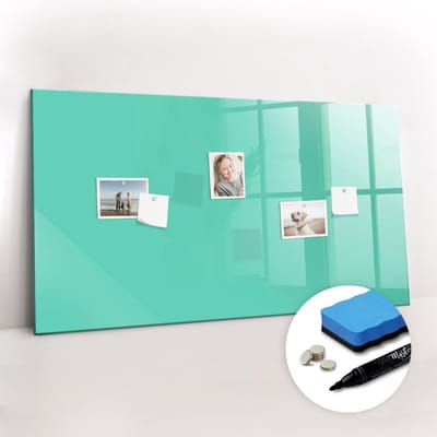 Tulup Whitebord - Kleur Turquoise Magneetbord - 120 cm x 60 cm - Memobord Keuken - Industrieel Wandbord - Memo Bord - Inspiratiebord Kantoor - Inclusief Gratis Magneten & Marker & Spons - Memobord Magnetisch - Foto Magneetbord