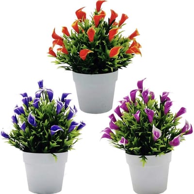 Dailygoods- Callalilie Kunstplant - 3 Stuks - Kunstplant in Pot - Onderhoudsvrij - H20 x D12 cm - Bedrieglijk Echt - Witte Plastic Pot
