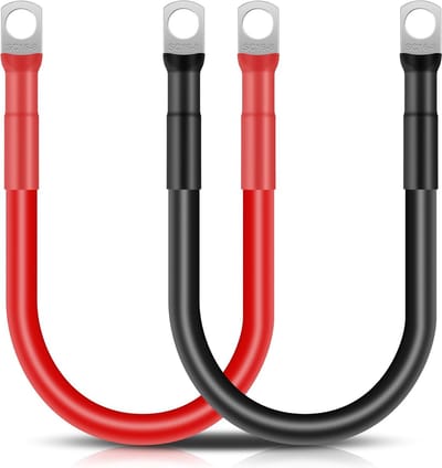 Accukabel 30 cm 16 mm², 12 V, Koperen Kabel met Ringklemmen voor Auto en Marine - 2 Stuks