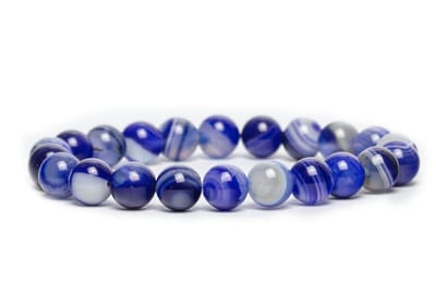 Bixorp Gems Blauwe Botswana Agaat Edelstenen Armband - Gepolijste Edelsteen Kralenarmband
