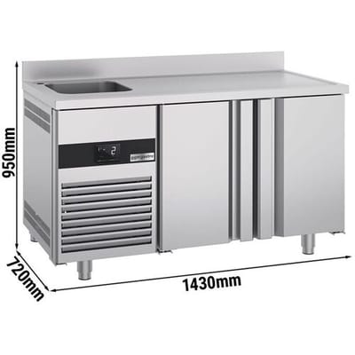 GGM Gastro Kühltisch PREMIUM - 1430x700mm - mit 2 Türen, 1 Becken links - Aufkantung