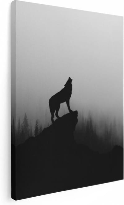 Artaza Canvas Schilderij Wolf In Mist - 30x40 cm - Klein - Wanddecoratie Bergen - Muurdecoratie Bos - Kamer Accessoires Dieren