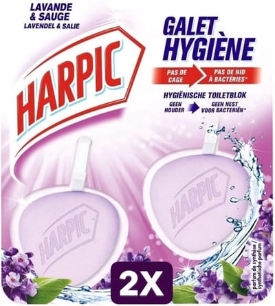 2 x Harpic Toiletreiniger wc-blok Nature Fresh Lavendel & Salie 2 x 40 gr