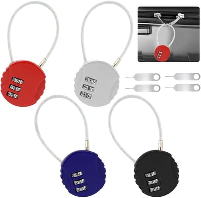Set van 4 combinatiesloten, inclusief een 3-cijferig combinatieslot, geschikt voor koffers, kluisjes, reistassen, enz., met een totale lengte van de staalkabel van 13,5 cm.