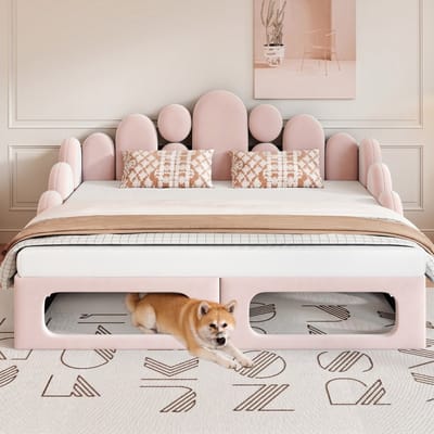 VVBV Slaapbank met Lattenbodem 180x200 cm - Huisdesign - Fluweel Eiken/Roze