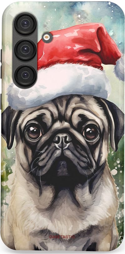 Casetastic hoesje geschikt voor Samsung Galaxy S25 Plus - Dubbellaagse bescherming - Aquarel Kerstmis Pug Hond - Fashion Case - Grijs Taupe Donkergrijs Saliegroen