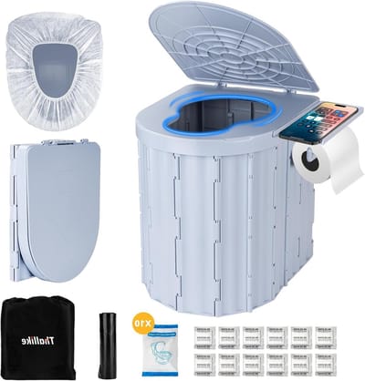 Campingtoilet extra groot met deksel en accessoires - ideaal voor kamperen, wandelen, reizen en vissen