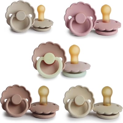 FRIGG DAISY Fopspeen set 5 stuks Baby Pink,Cream,Powder Blush,Sandstone en Blush Night Glow 0-6 maand