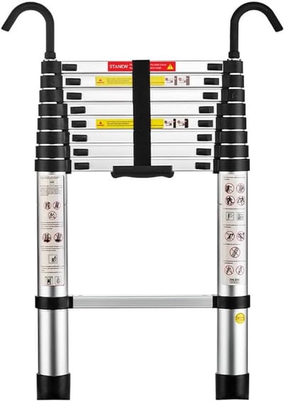 Telescopische Ladder - Uitschuifbare Ladder - Werk op Hoogte - Afneembare Haken - 2.6 meter - Zilver