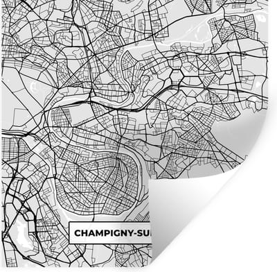 Muurstickers - Sticker Folie - Stadskaart - Frankrijk - Kaart - Champigny-sur-Marne - Plattegrond - 100x100 cm - Plakfolie - Muurstickers Kinderkamer - Zelfklevend Behang XXL - Zelfklevend behangpapier - Stickerfolie