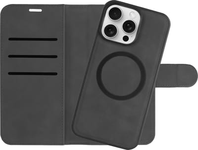 Cazy hoesje geschikt voor iPhone 15 Pro Hoesje met Pasjeshouder geschikt voor MagSafe - Uitneembare 2-in-1 Premium Bookcase - Zwart