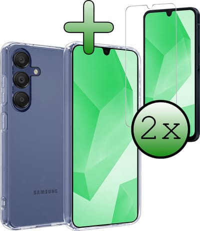 Hoesje Met 2x Screenprotector - Geschikt voor Samsung Galaxy A16 - Sterk & Shockproof - Back Cover - Siliconen Case - Telefoon Hoes - Transparant