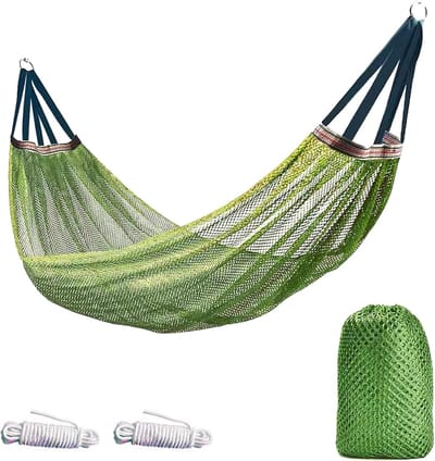 Hangmat - 260 x 130 cm - Bevestigingstouwen Opbergtas - Draagbare Camping Hangmat - Ademende Polyester Hangstoel voor Tuin, Balkon, Camping, Reizen, Outdoor – Groen
