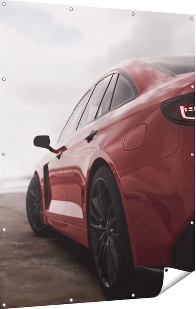 Gards Tuinposter Rode Sportwagen Auto - 120x160 cm - Tuindoek - Tuindecoratie - Wanddecoratie buiten - Tuinschilderij