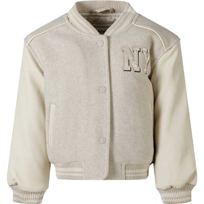 Minoti Varsity-jasje voor meisjes met New York-patch (Gevlekt beige)