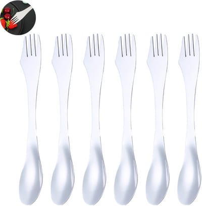 6 stuks - Vork, Lepel & Mes - Roestvrijstalen 3-in-1 bestekset - mes, vork en lepel - Multifunctioneel mes, vork en lepel - Multifunctioneel outdoor vork - lepel afneembaar bestek - ideaal voor kamperen en wandelen.