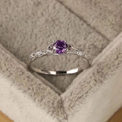 lichte luxe stijl amethist zirkonia damesring Europese en Amerikaanse eenvoudige mode edelsteen temperament ring 9 gray