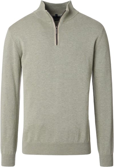 CASAMODA Halfzip Trui Solid Lichtgroen - Maat M - Heren - Quarter zip