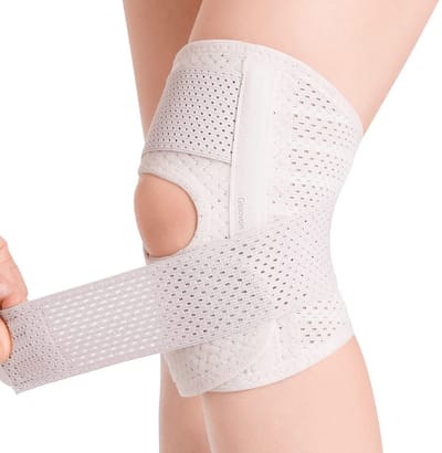 Gloovon® Kniebrace - Met Zijdelingse Steunveren - Verstelbare Patellabrace voor Artrose, Meniscus & Sport - Ademend Mesh - Heren & Dames - Wit