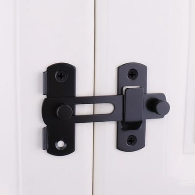 Flip Lock schuifdeursluiting (2 stuks), kleine zwarte veiligheidsdeursluitingen voor wijnkasten, kastdeuren, badkamer, tuinkasten en ramen.