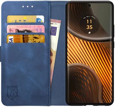 Rosso Element Geschikt voor Motorola Edge 50 Ultra | Wallet Book Case | Portemonnee Hoesje | 3 Pasjes | Magneetsluiting | Stand Functie | Blauw