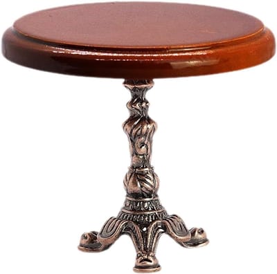 Poppenhuis Ronde Tafel - Miniatuur Bijzettafel - Poppenhuis Decoratie - Schaal 1:12 - 6.60 x 6.60 x 5.70 cm - Bruin