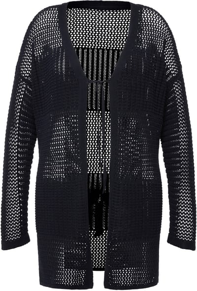 Ulla Popken - Dames - Vest opengewerkt breisel oversized V-halslijn - Marine - Maat 50+