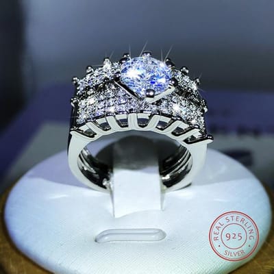 925 Sterling Zilver Fashion High-End Volledige Diamond Volledige Zirkoon Ring Ontwerp Voor Dames Feestreceptie Sieraden Cadeau 6 wit