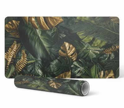 Decoratieve bureauonderlegger voor werk en studie met tropische bladeren, 90x45 cm