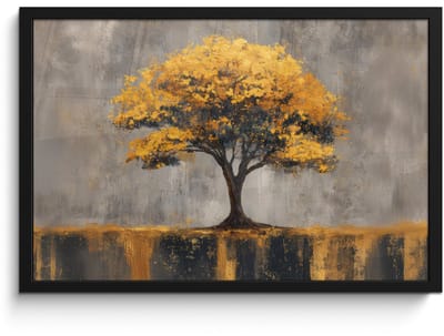 Poster in lijst - Fotolijst 60x40 cm - Posters - Boom - Bladeren - Goud - Abstract - Posterlijst zwart - Decoratie - Wanddecoratie woonkamer - Muurdecoratie slaapkamer