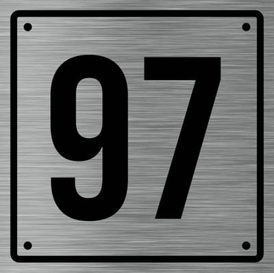 Huisnummerbord 97 - Incl. Schroeven en Pluggen – Acrylaat - 10 x 10 cm - RVS met Zwart