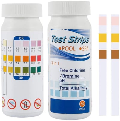 3 in 1 - Zwembad test strips - 100 strips - Teststrips - Teststrips Zwembad - Analyse voor Chloor, pH en Alkaliniteit, Eenvoudig en Snel te Gebruiken - voor Zwembaden, Spa's