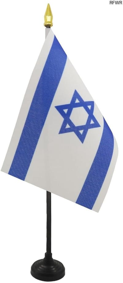 RFWR® Israëlische Tafelvlag 15x10 cm - Joodse Bureauvlag met Gouden Speertop