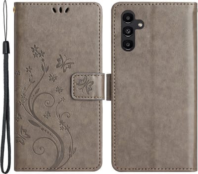 Coverup Hoesje - Geschikt voor Samsung Galaxy S23 FE Hoesje - Coverup Bloemen & Vlinders Book Case - Taupe Grijs