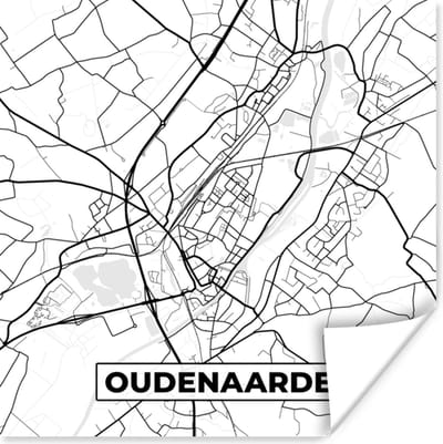 Poster Plattegrond – Oudenaarde – Zwart Wit – Stadskaart - Kaart - België - 100x100 cm XXL