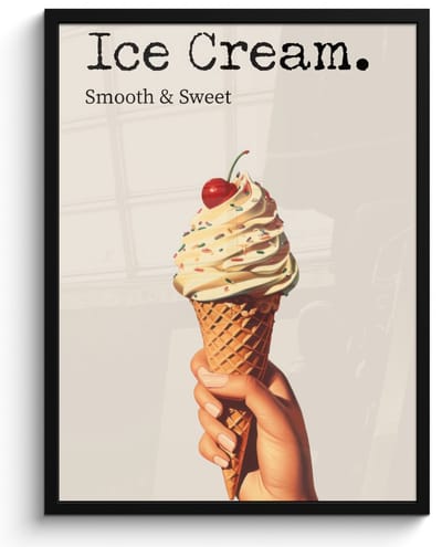 Poster in lijst - Fotolijst 50x70 cm - Posters - Ice cream - Softijs - Kleurrijk - Kers - Posterlijst zwart - Decoratie - Wanddecoratie woonkamer - Muurdecoratie slaapkamer