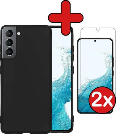Hoesje - Met 2x Screenprotector - Geschikt voor Samsung Galaxy S22 - Sterk & Shockproof - Telefoon Hoes - Back Cover - Siliconen Case - Telefoonhoes - Zwart