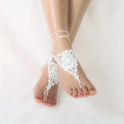 Sandales Pieds Nus Crochet Cheville Sandales Pieds Nus Bijoux de Pied, Dentelle Steampunk Victorienne beige