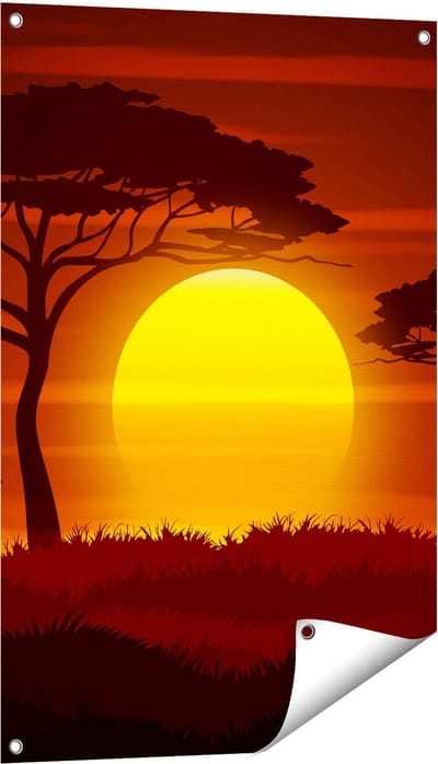Gards Tuinposter Zonsondergang in de Savanne - Abstract - 60x90 cm - Tuindoek - Tuindecoratie - Wanddecoratie buiten - Tuinschilderij