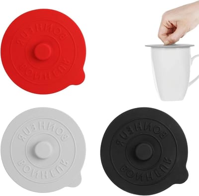 Set van 3 herbruikbare siliconen deksels in zwart, grijs en rood voor drinkglazen, kopjes en koffiekopjes, ideaal voor voedselverspilling voorkomen en versheid behouden