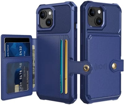 Portemonnee Hoesje Geschikt voor iPhone 15 - Back Cover met Pasjeshouder - Telefoonhoesje voor Pinpas - Kaarthouder op Achterkant - Case met Magneet voor Auto Houder Donkerblauw