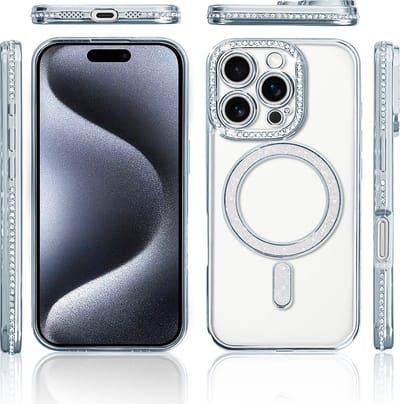 Hoesje Geschikt voor iPhone 15 Pro Magsafe hoes Lens beschermer Zliver – Luxe bling sprankelende diamant backcover