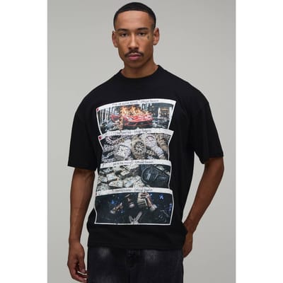 Zwart Oversized Grafisch T-shirt | Black | Size Small