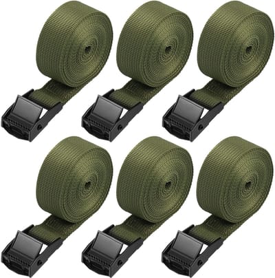 Dailygoods- Spanbanden 6 Stuks - Stevige Sjorbanden - Ratelriemen - Roestvrije Bevestigingsbanden - 2,5 m x 25 mm - Duurzaam Polyestervezel