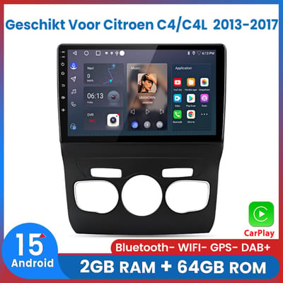 Awesafe Carplay Autoradio Geschikt Voor Citroen C4/C4L 2013 t/m 2017 - Android15 - 2GB RAM + 64GB ROM - Draadloos CarPlay & Android Auto - Bluetooth & WiFi - GPS Navigatie - Radio Scherm - 2013 2014 2015 2016 2017